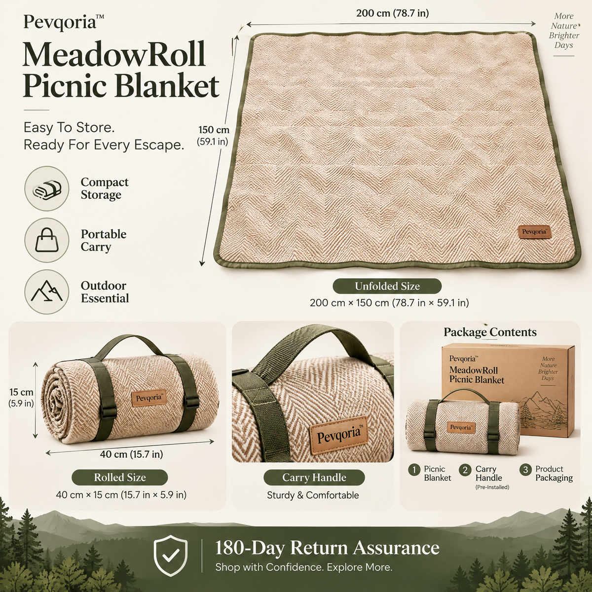 Pevqoria™ MeadowRoll Picnic Blanket