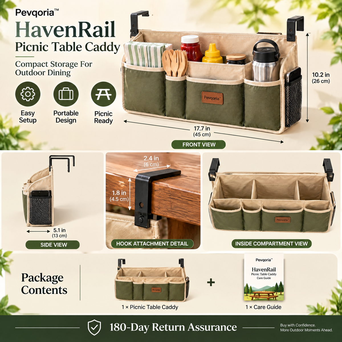 Pevqoria™ HavenRail Picnic Table Caddy