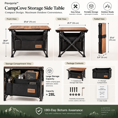 Pevqoria™ CampCove Storage Side Table