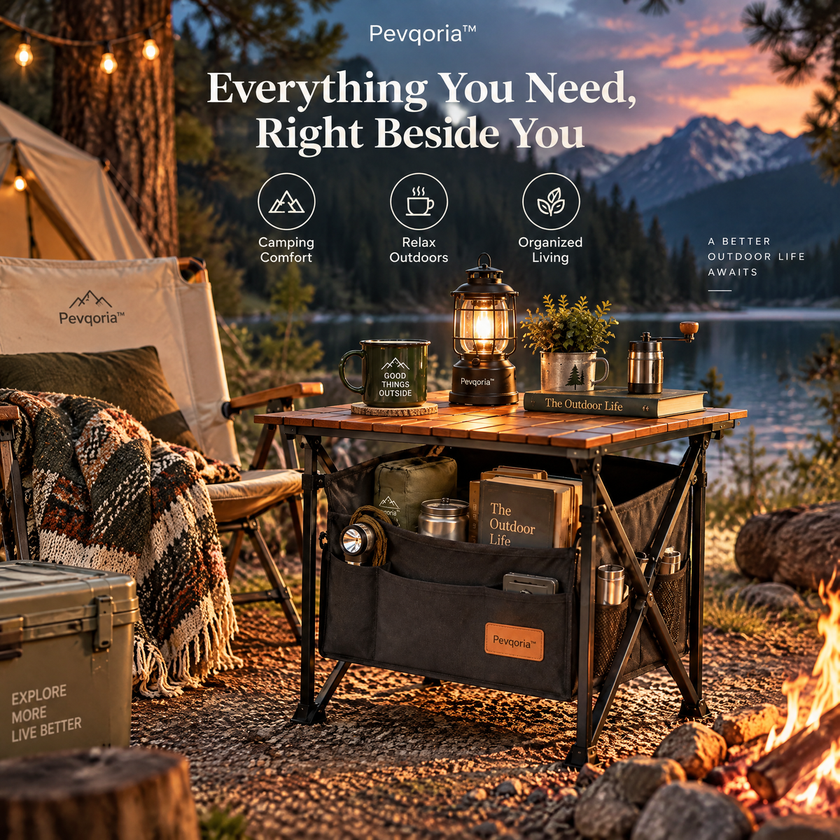 Pevqoria™ CampCove Storage Side Table