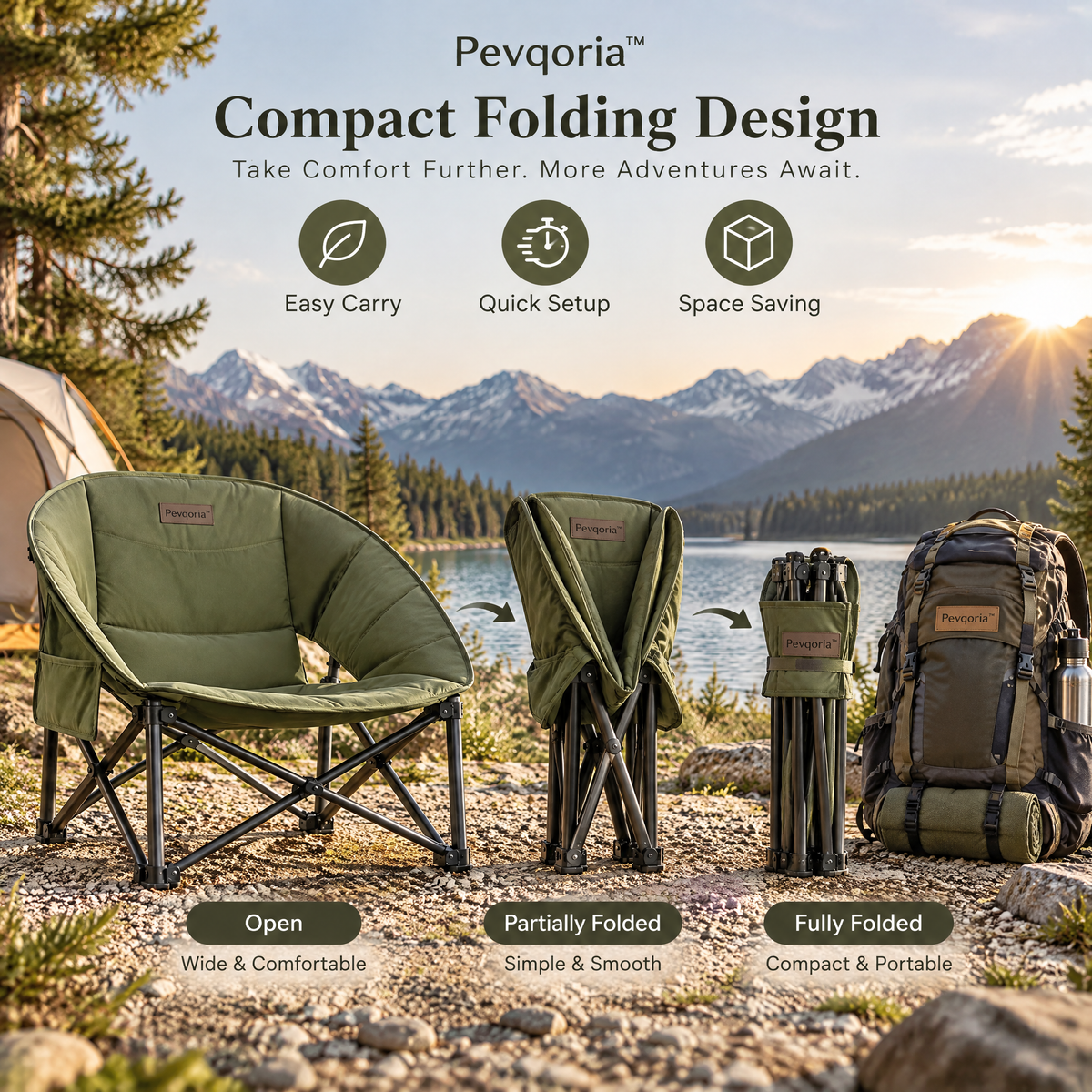 Pevqoria™ CoveRest Low Camping Chair