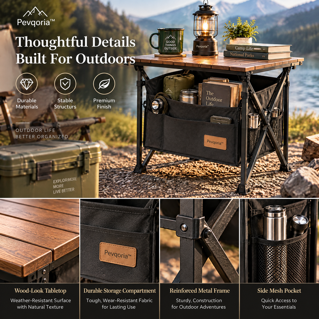 Pevqoria™ CampCove Storage Side Table