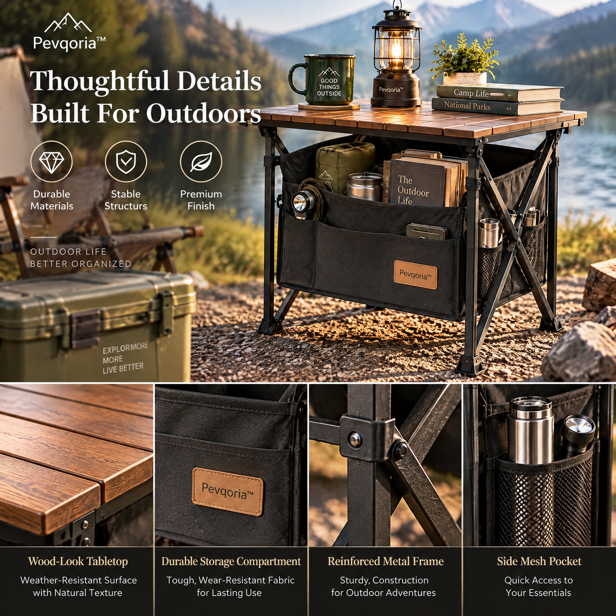 Pevqoria™ CampCove Storage Side Table