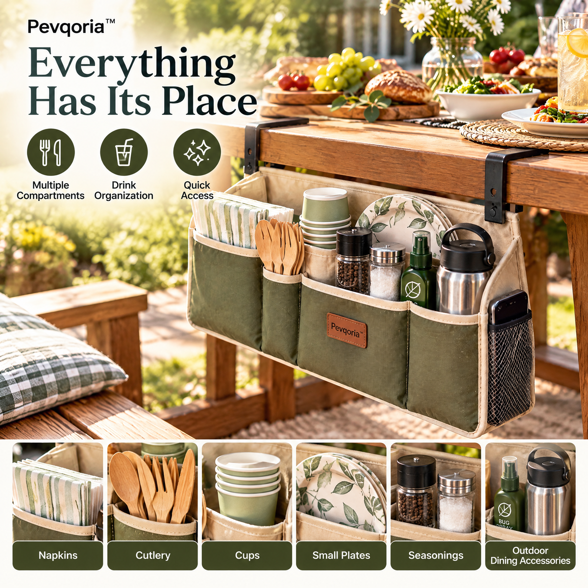 Pevqoria™ HavenRail Picnic Table Caddy
