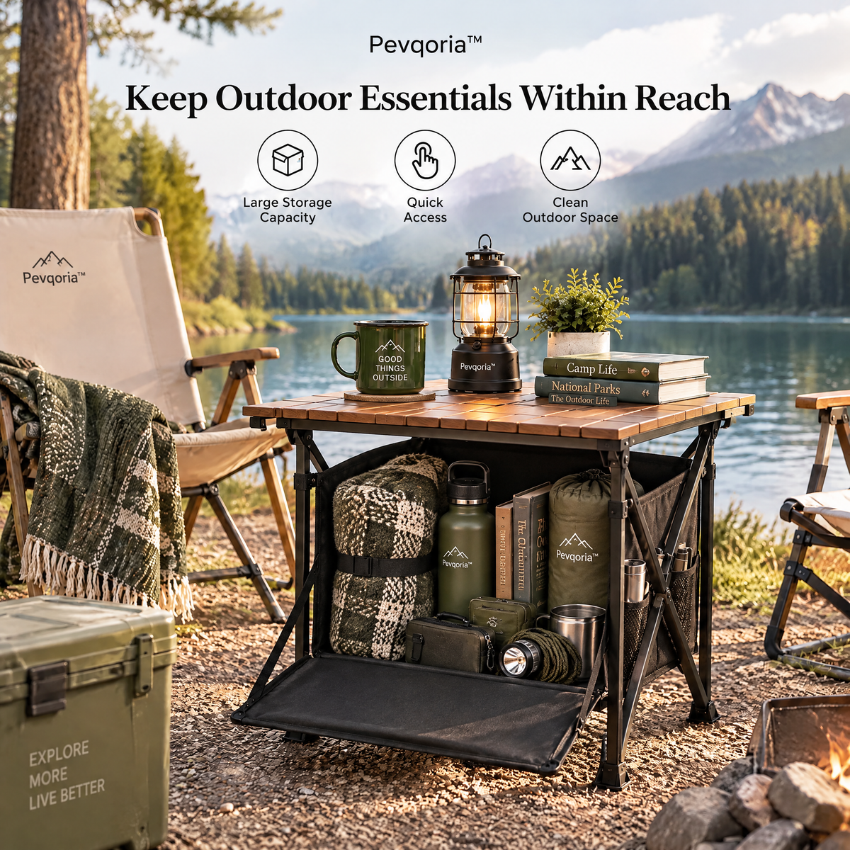 Pevqoria™ CampCove Storage Side Table