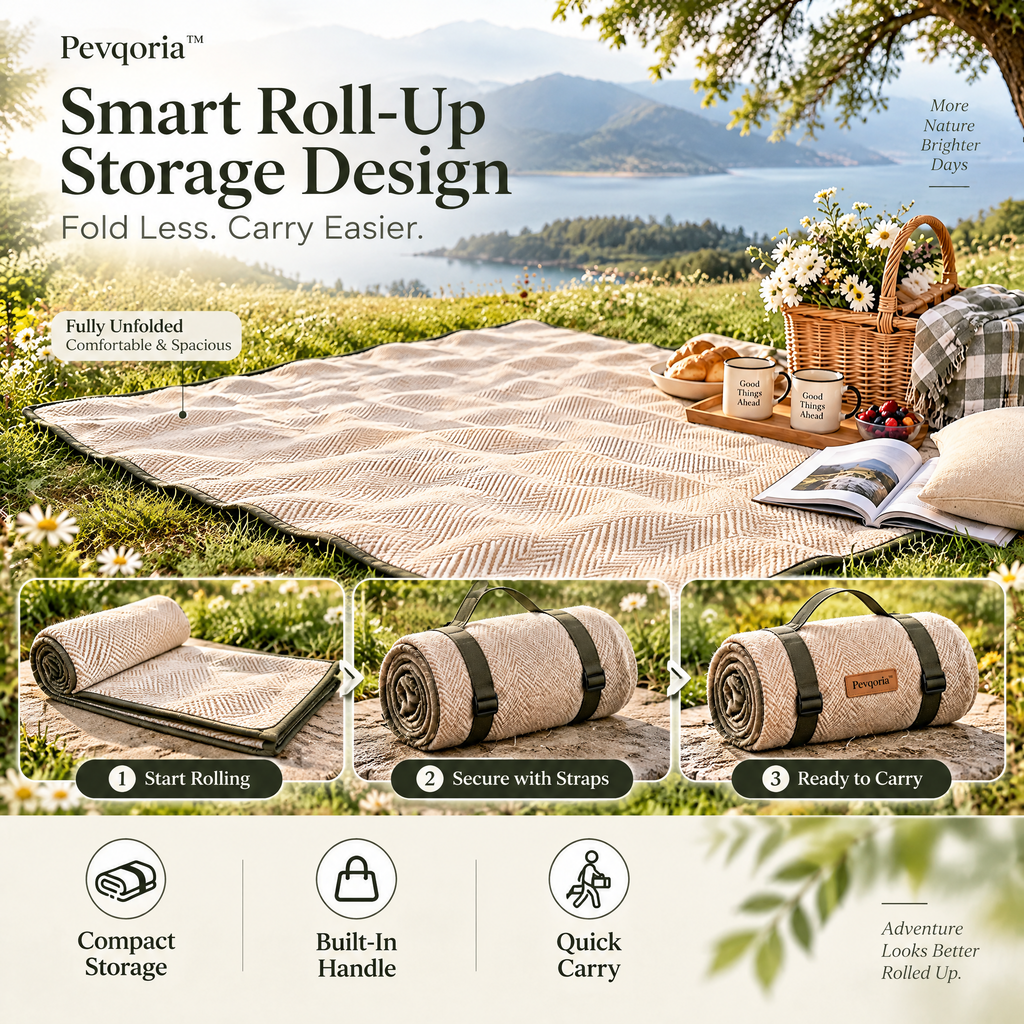 Pevqoria™ MeadowRoll Picnic Blanket