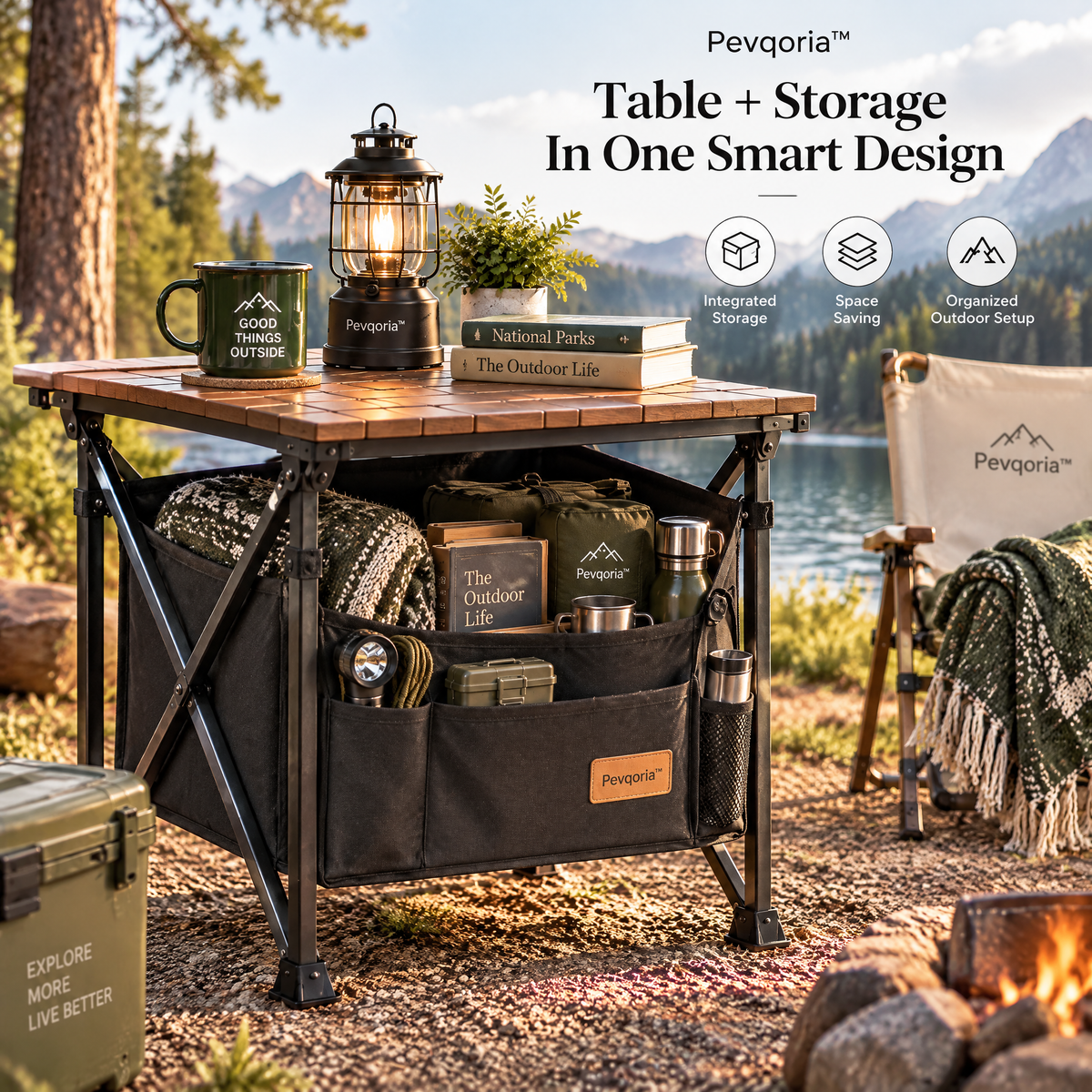 Pevqoria™ CampCove Storage Side Table