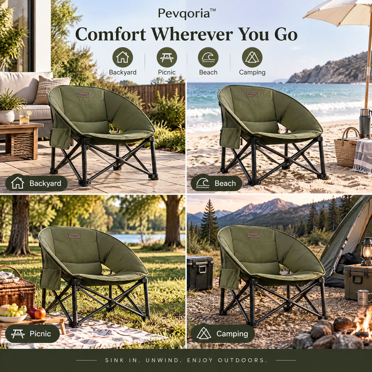 Pevqoria™ CoveRest Low Camping Chair