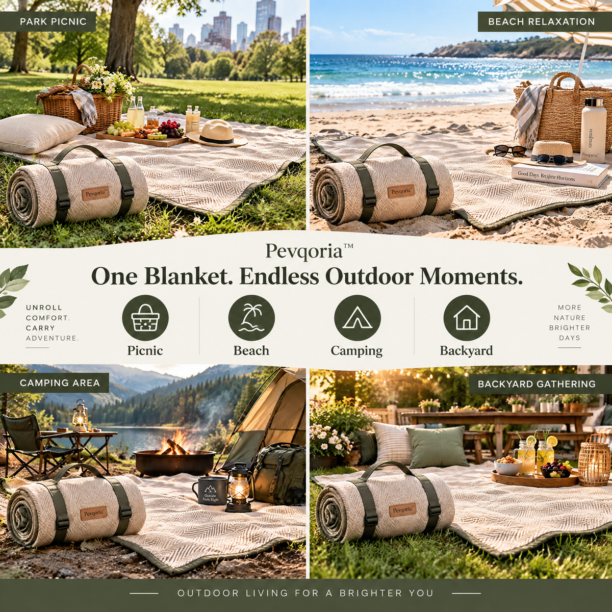 Pevqoria™ MeadowRoll Picnic Blanket