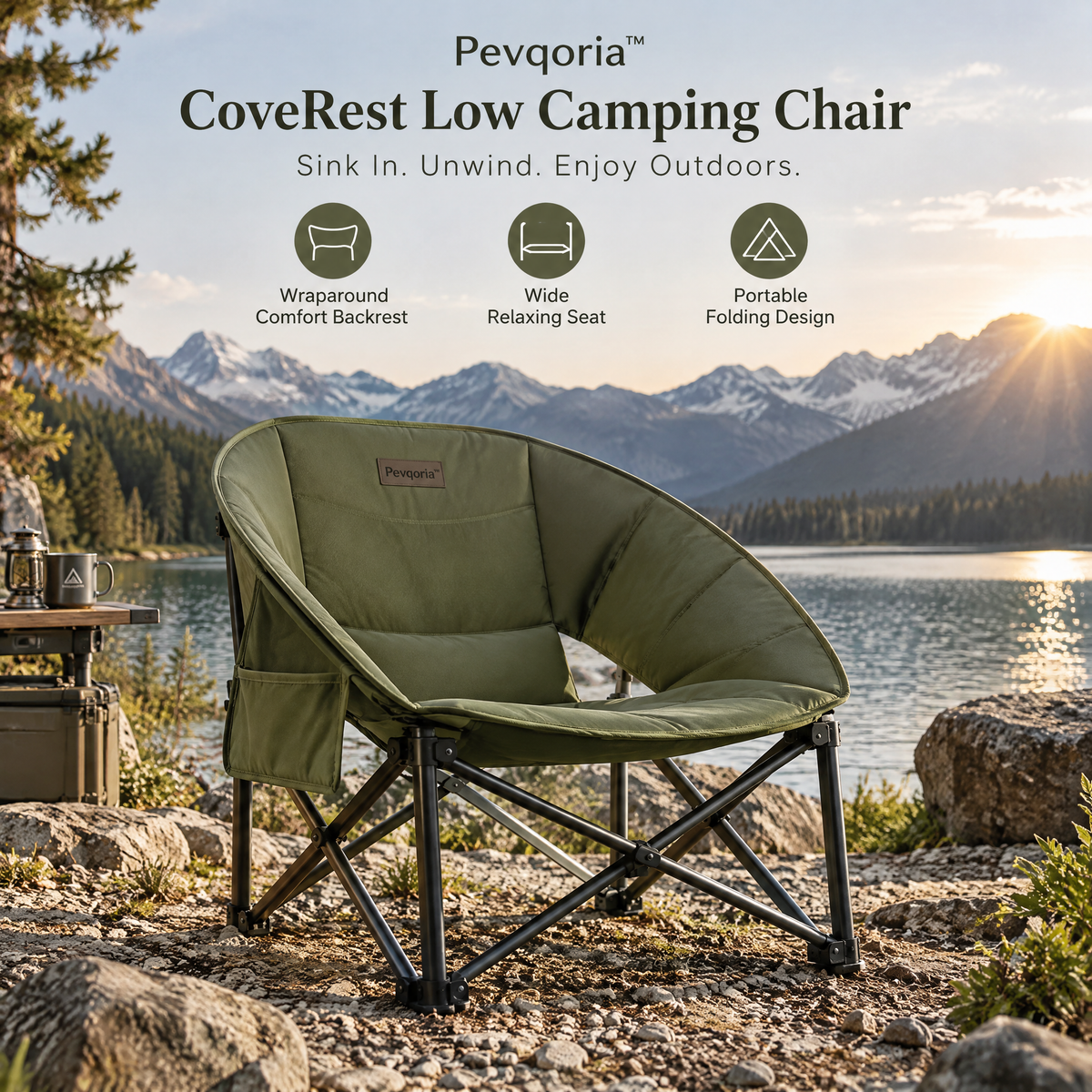 Pevqoria™ CoveRest Low Camping Chair